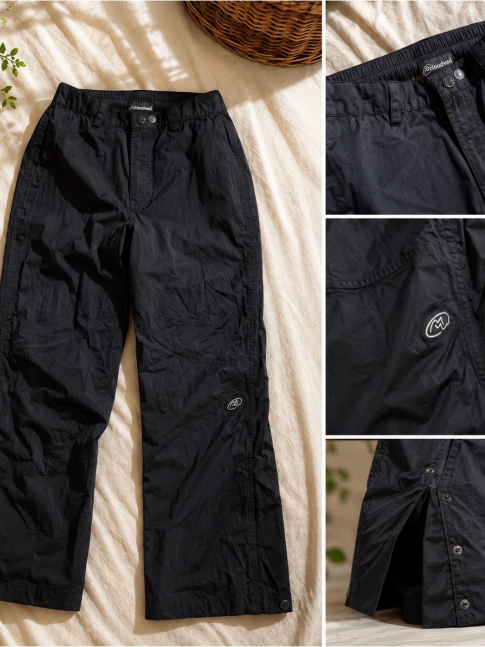 Men's Black Cargo Pants with Snap Side Vents